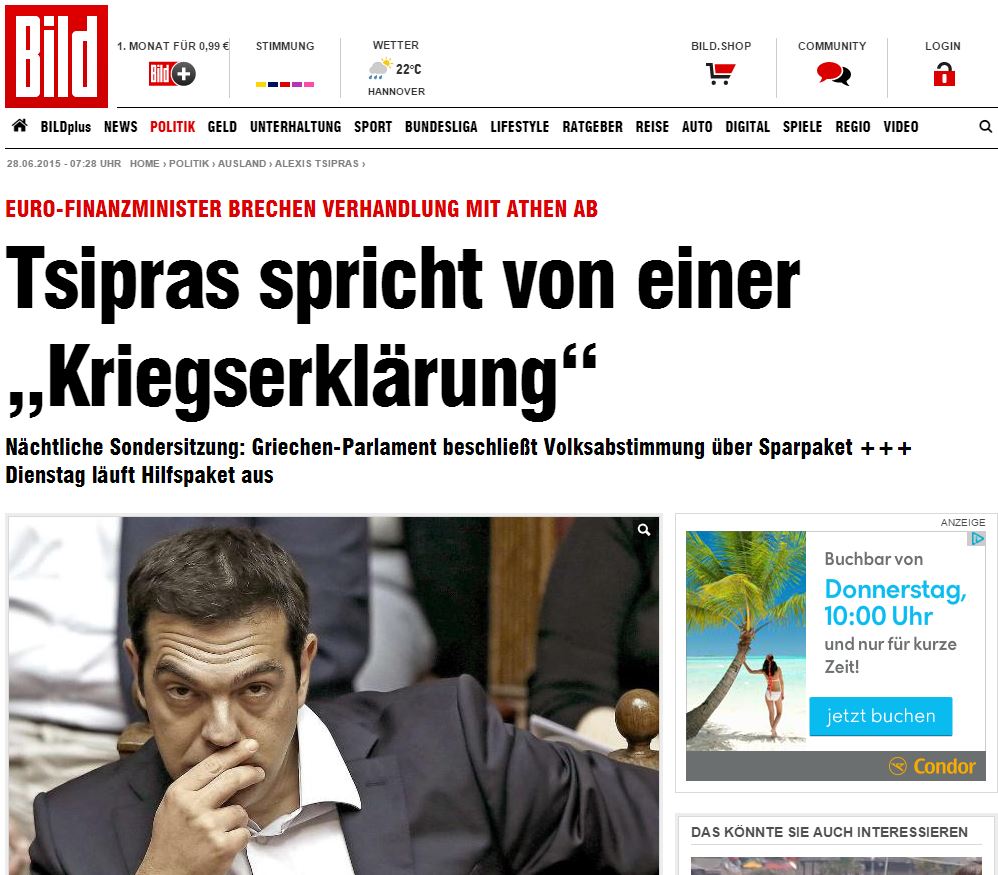 Bild: Να σταματήσει αμέσως η ρευστότητα στην Ελλάδα