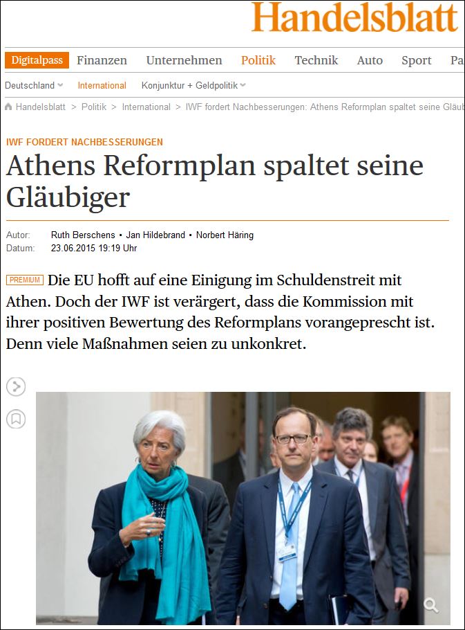 Handelsblatt: Η Αθήνα διχάζει τους πιστωτές της