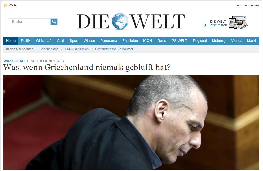 Die Welt: Τι θα συμβεί αν όντως η Ελλάδα δεν μπλόφαρε ποτέ;