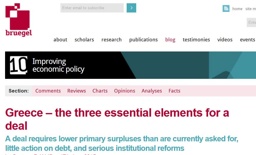 Bruegel: Τρία στοιχεία κλειδιά για συμφωνία στο Eurogroup