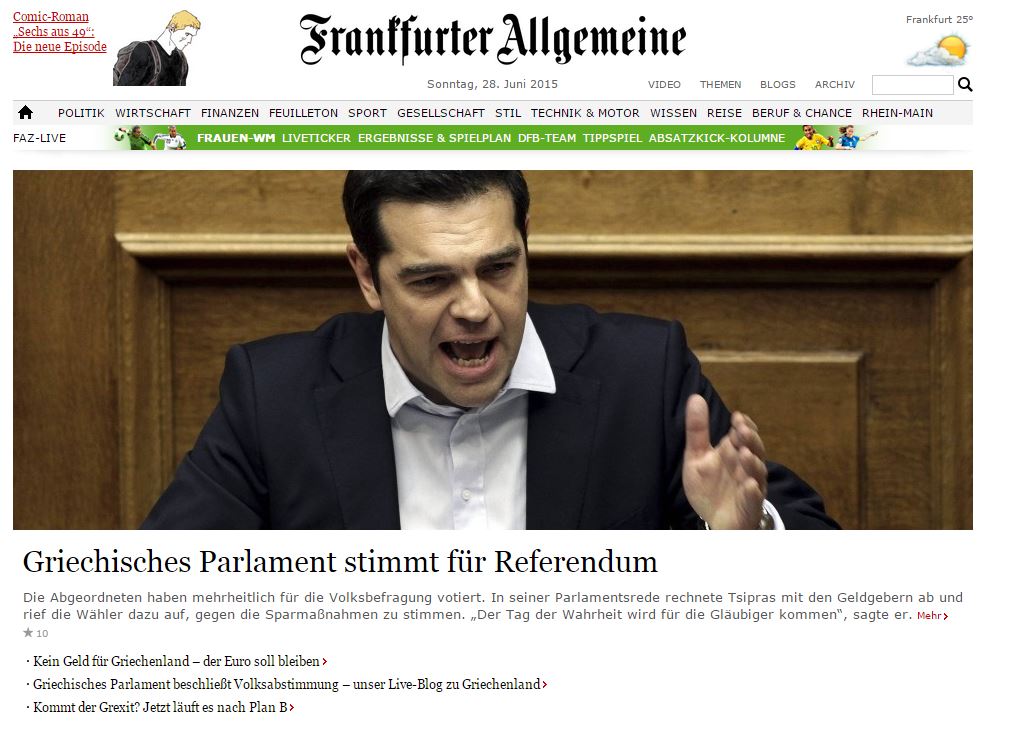 FAZ: Η Ελλάδα κινδυνεύει με χρεοκοπία