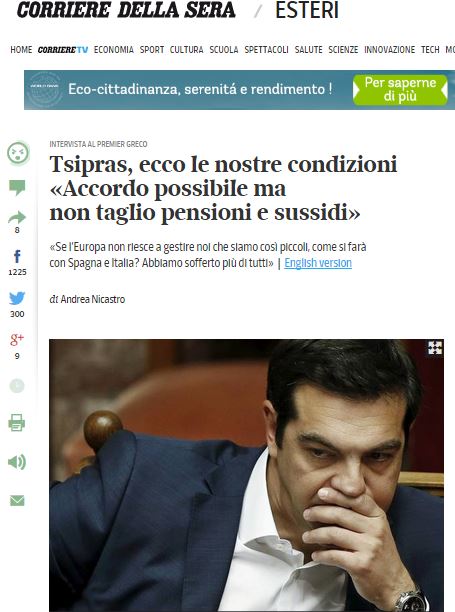 Τα Ιταλικά ΜΜΕ για τη συνέντευξη Τσίπρα στην Corriere della Sera – ΦΩΤΟ
