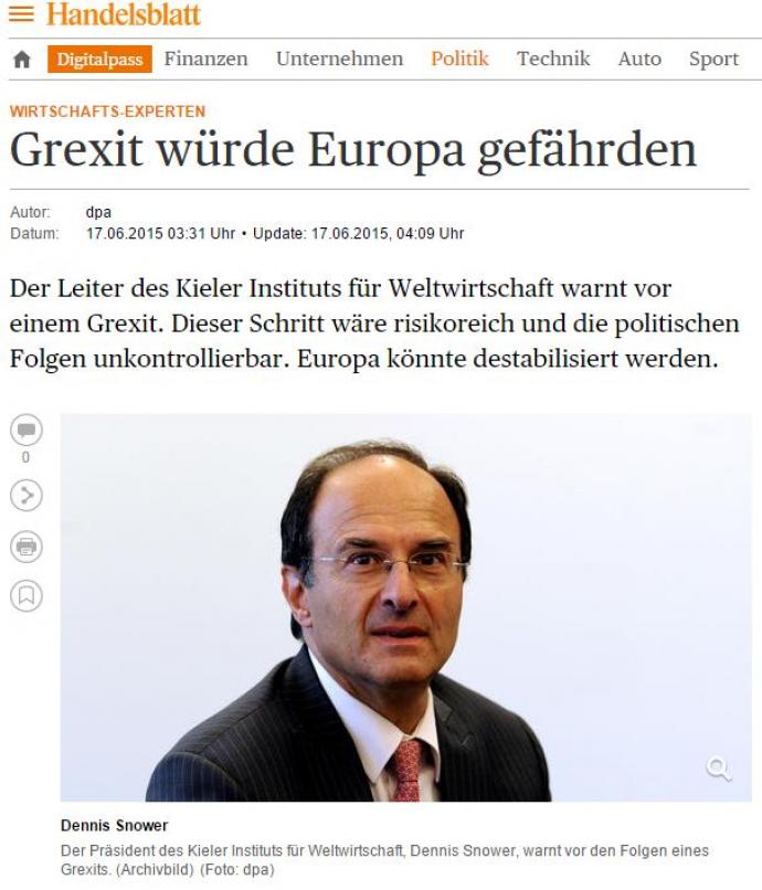 Handelsblatt: ‘Ενα Grexit θα έθετε σε κίνδυνο την Ευρώπη