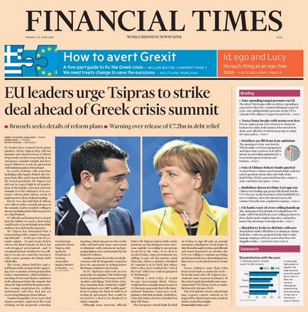 Πρωτοσέλιδο Financial Times: Σύγκρουση Μέρκελ – Τσίπρα για το χρέος