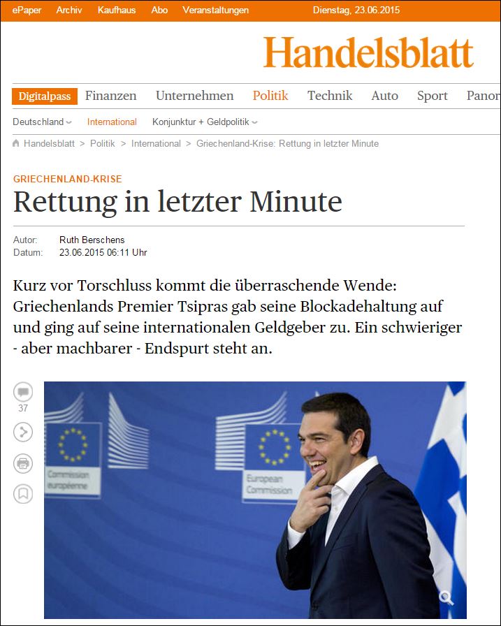 Handelsblatt: Διάσωση το τελευταίο λεπτό