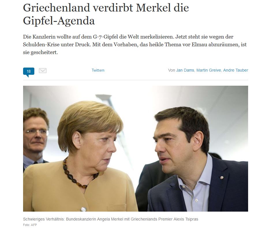Die Welt: Η Ελλάδα “καταστρέφει” την ατζέντα της Μέρκελ στη σύνοδο των G7