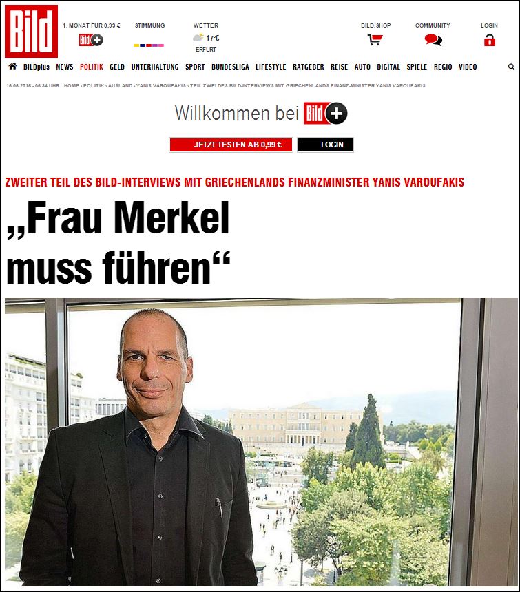 Ο Βαρουφάκης στη Bild: Η Μέρκελ πρέπει να ηγηθεί