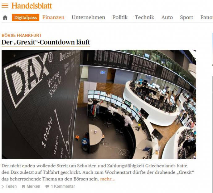 Handelsblatt: Αντίστροφη μέτρηση για Grexit