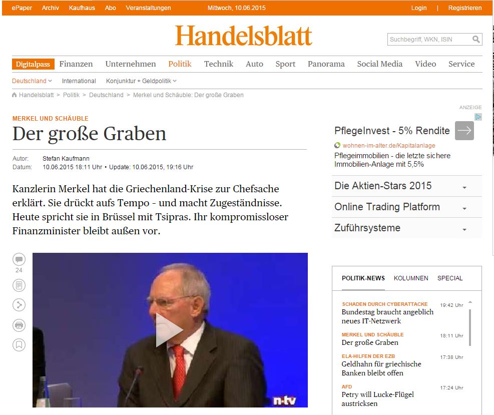 Handelsblatt: “Ελληνικό” χάσμα ανάμεσα σε Μέρκελ και Σόιμπλε