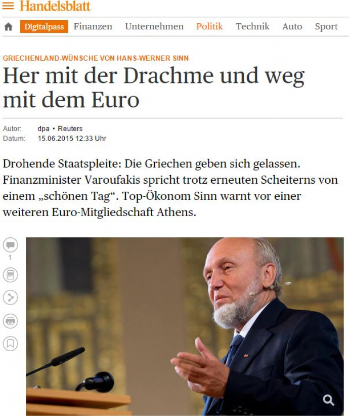Ο Ζιν για την Ελλάδα: Δραχμή και… μακριά από το ευρώ