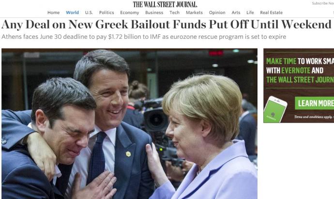 WSJ: Η Ελλάδα θα χρειαστεί 15,3 δισ. ευρώ έως τον Νοέμβριο