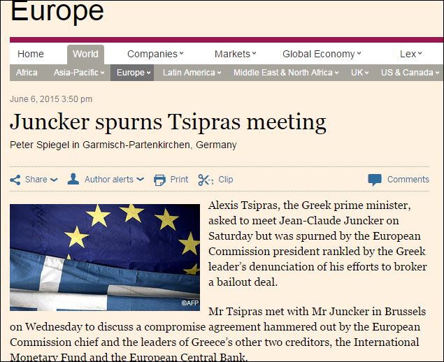 FT: Ο Γιούνκερ απέρριψε το αίτημα του Τσίπρα για συνάντηση