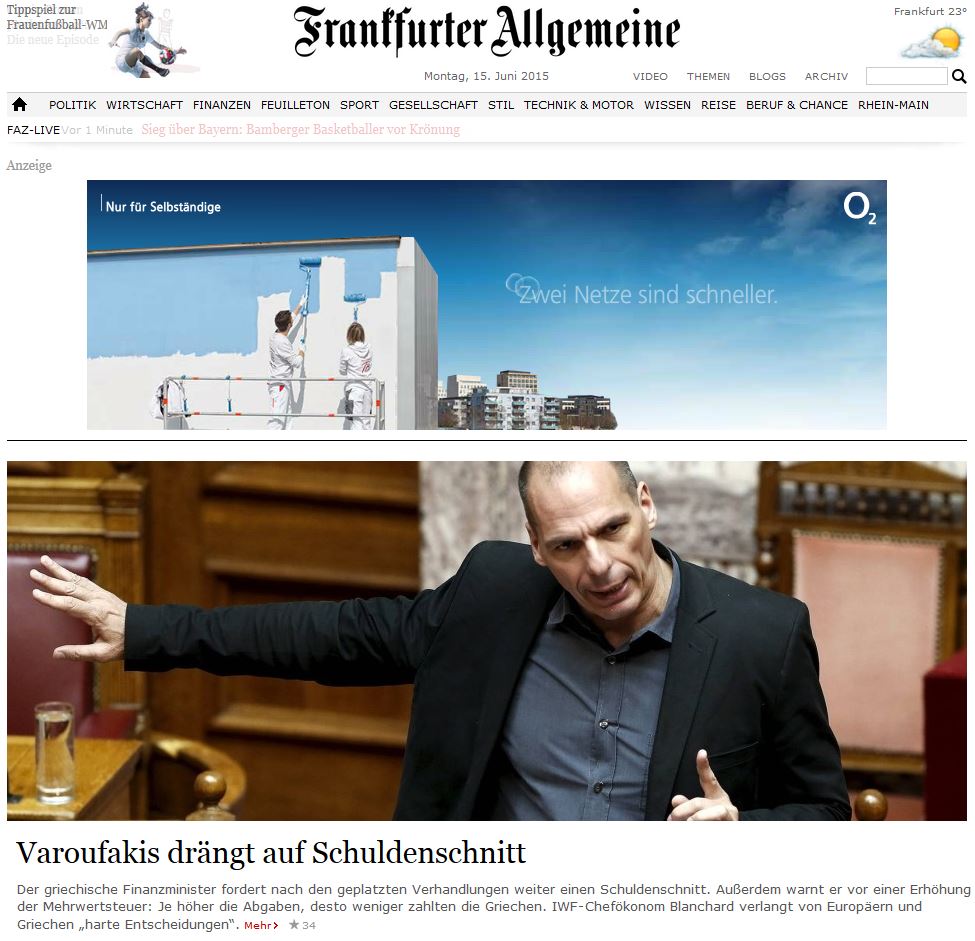 FAZ: Ο Βαρουφάκης επιμένει σε αναδιάρθρωση του χρέους