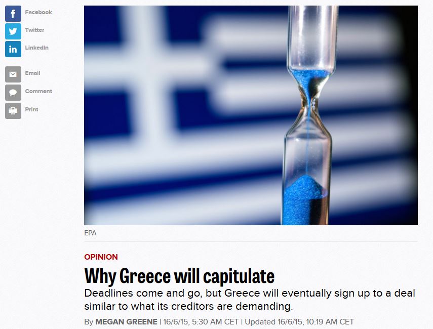 Politico: H Ελλάδα θα συνθηκολογήσει