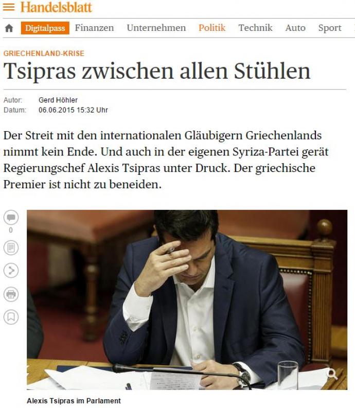 Handelsblatt: Ο Τσίπρας μεταξύ δύο σκαμπό