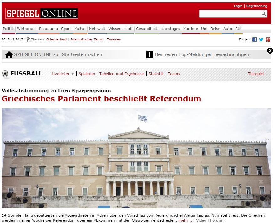 Der Spiegel: Το δημοψήφισμα κρίνει τη συμφωνία