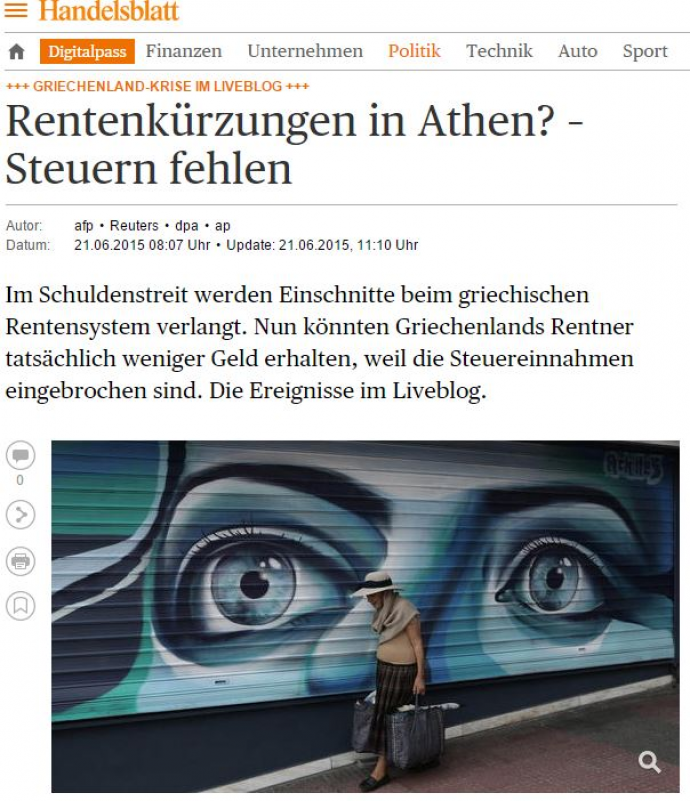 Handelsblatt: Μερική καταβολή συντάξεων εξαιτίας της υποχώρησης των εσόδων;