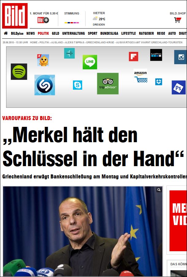 Ο Βαρουφάκης στη Bild: Η Μέρκελ κρατάει το κλειδί στο χέρι