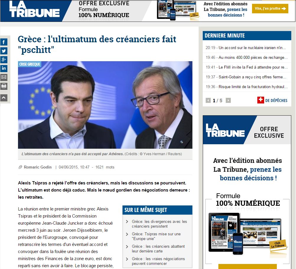 La Τribune: Tο τελεσίγραφο των πιστωτών ήταν «φούσκα»