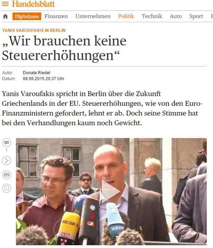 H Handelsblatt για τις δηλώσεις του Βαρουφάκη