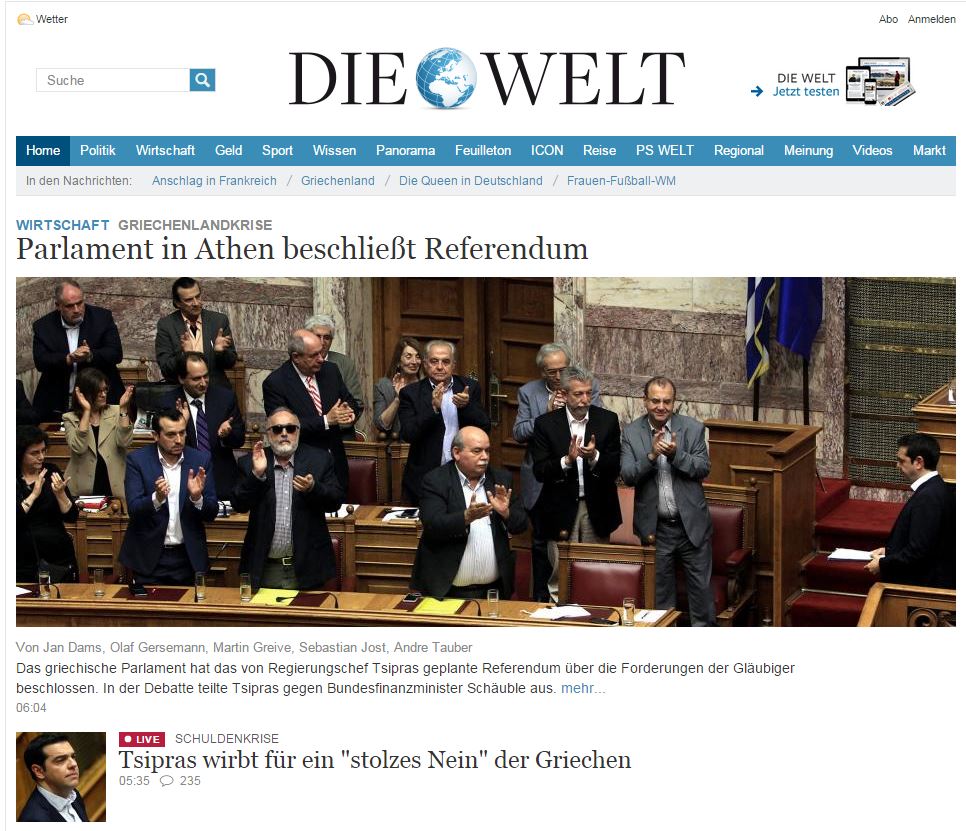 Die Welt: Ο Τσίπρας επιτέθηκε στους πιστωτές