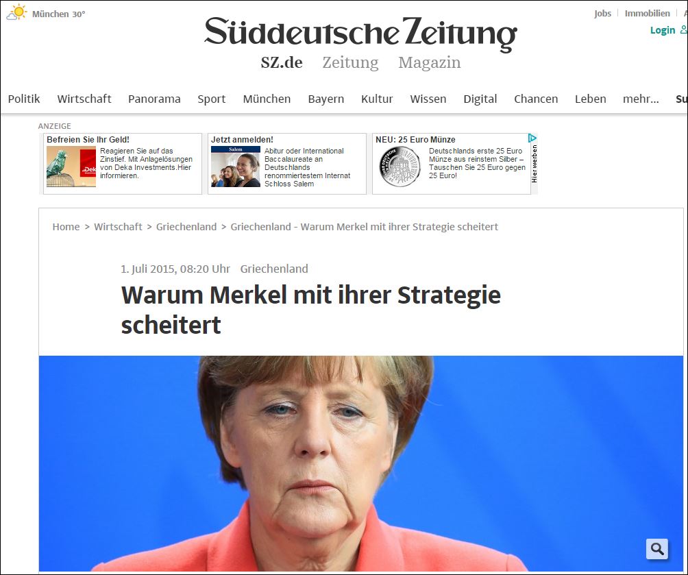 Sueddeutsche: Από τη Μέρκελ λείπει κάθε αίσθηση κατανόησης για τους Έλληνες