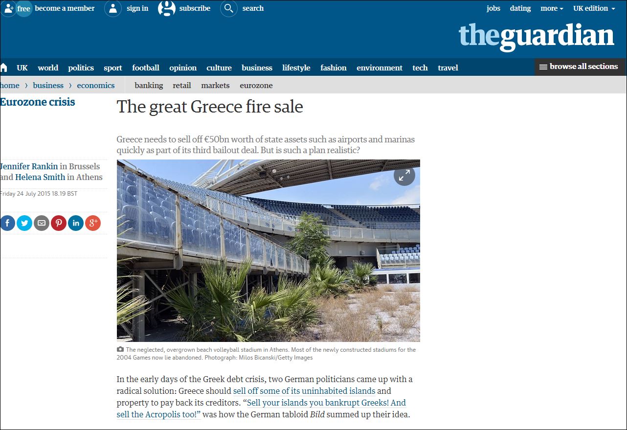 Guardian: Το σχέδιο ιδιωτικοποιήσεων στην Ελλάδα είναι καταδικασμένο να αποτύχει