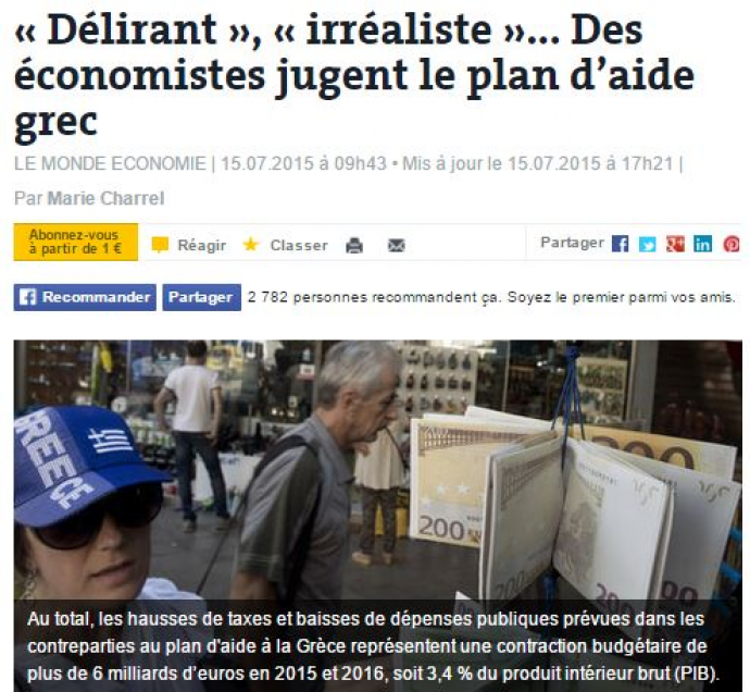 Le Monde: «Τιμωρητικό, ασταθές και ριψοκίνδυνο» το ελληνικό πρόγραμμα