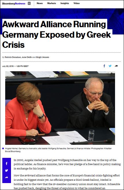 Bloomberg: “Παράξενη συμμαχία” Μέρκελ – Σόιμπλε