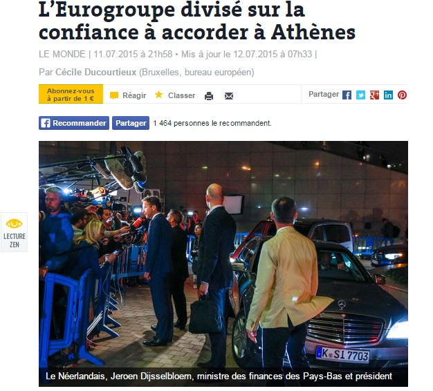 Le Monde: Ο διχασμός και η ώρα της αλήθειας στο Eurogroup
