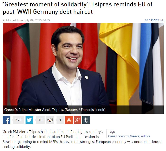 Russia Today: Η ελληνική υπογραφή για διαγραφή του γερμανικού χρέους