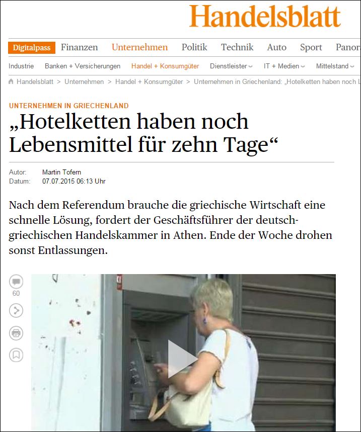 Handelsblatt: Τρόφιμα για 10 ημέρες έχουν τα ξενοδοχεία στην Ελλάδα