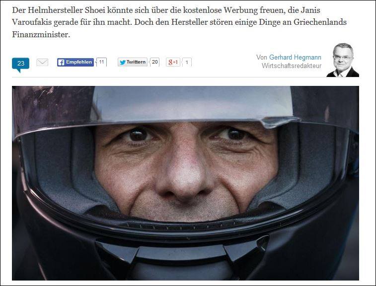 Die Welt: Ιαπωνική εταιρεία τα βάζει με τον Βαρουφάκη επειδή φοράει το κράνος της