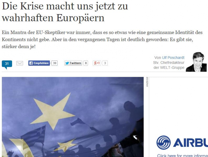 Welt: Η κρίση μας κάνει πραγματικούς Ευρωπαίους