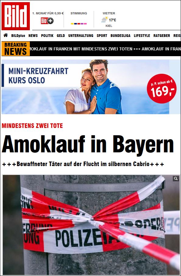 Bild: Δύο νεκροί από πυροβολισμούς αγνώστου στο Μόναχο