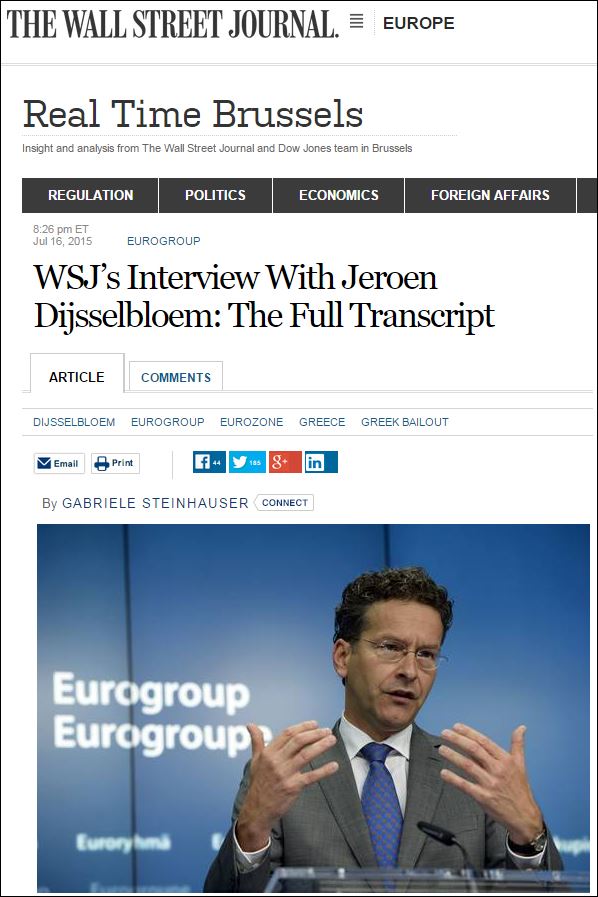 Ντάισελμπλουμ στη WSJ: Το θαύμα έγινε