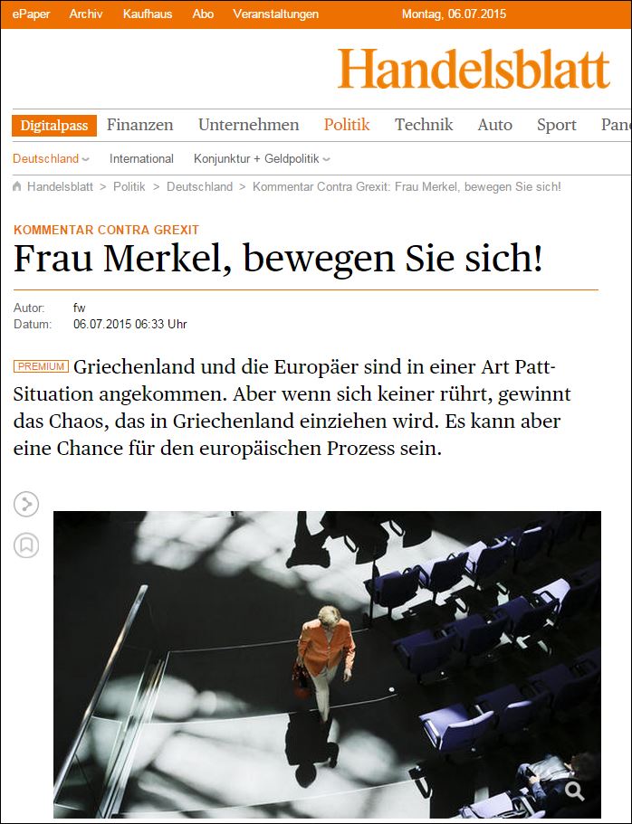 Handelsblatt: Κυρία Μέρκελ κινηθείτε!
