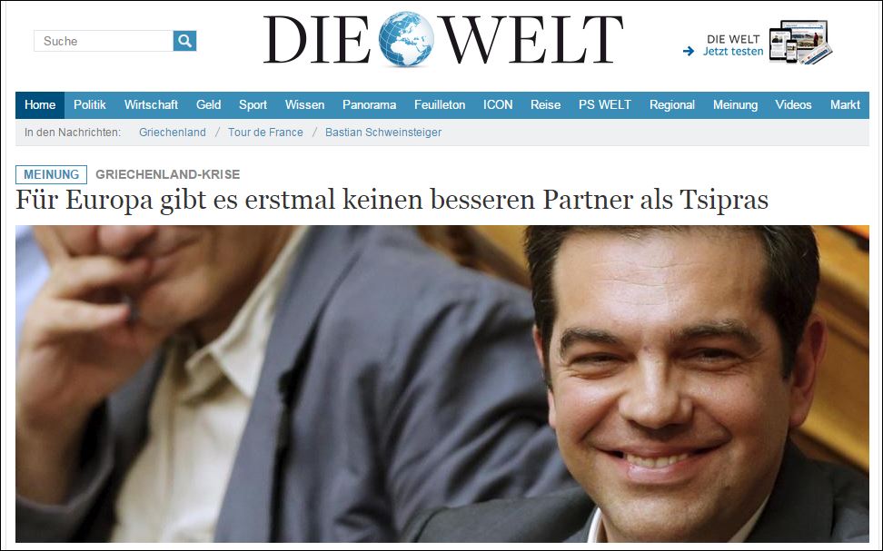 Die Welt: Δεν υπάρχει καλύτερος εταίρος… από τον Τσίπρα