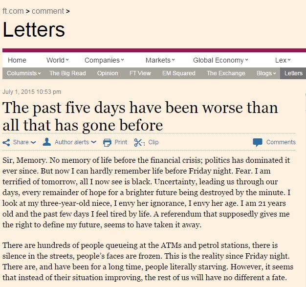 Η επιστολή μίας 21χρονης Ελληνίδας στους Financial Times
