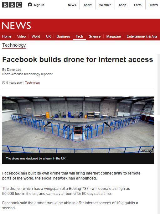 Το γιγάντιο drone του Facebook για Ίντερνετ…εξ ουρανού