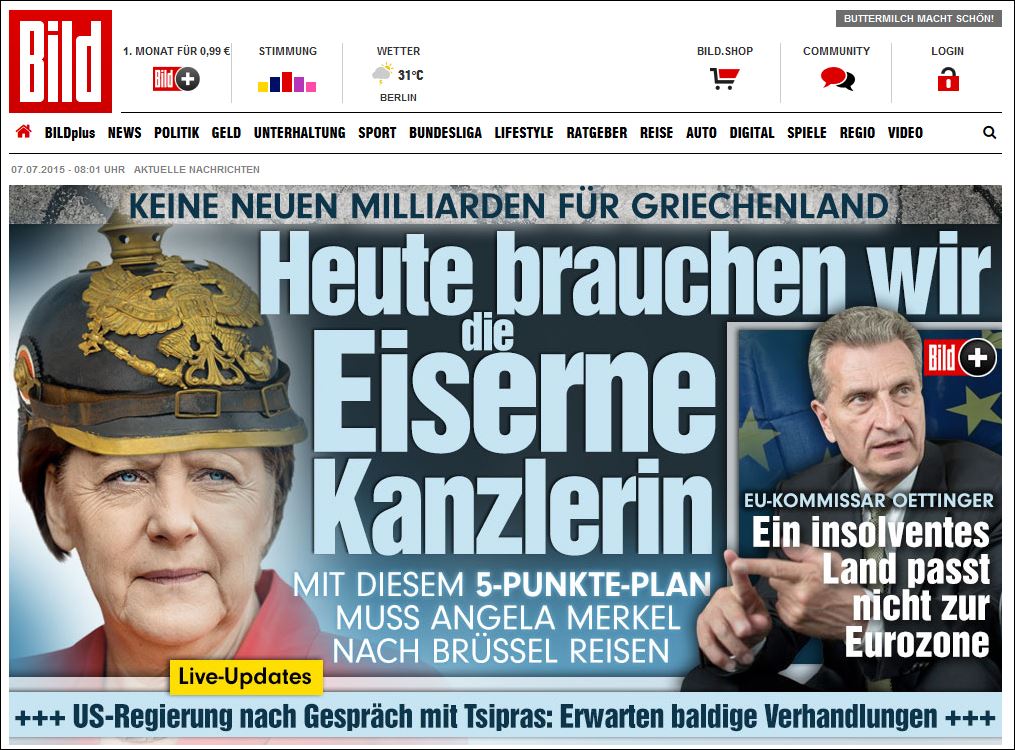 H Bild “φόρεσε” περικεφαλαία στη Μέρκελ μετά το “Όχι”