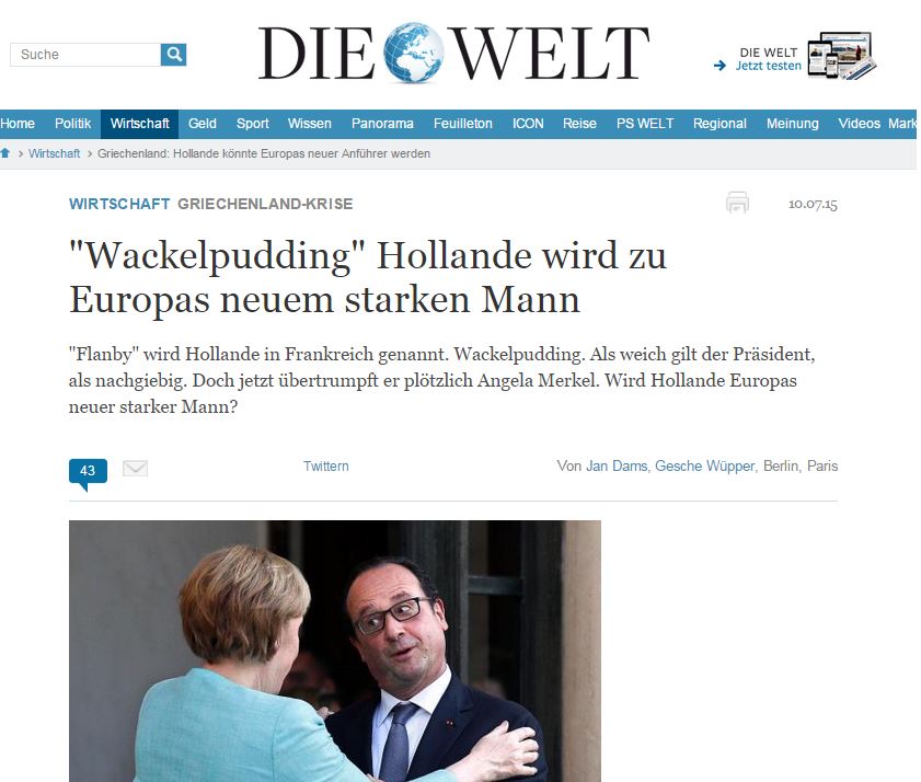 Die Welt: Ο Ολάντ αναδεικνύεται στον νέο ισχυρό άνδρα της Ευρώπης