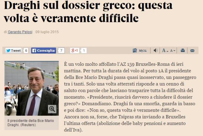 Ντράγκι: Πραγματικά δύσκολο να βρεθεί λύση στο ελληνικό πρόβλημα