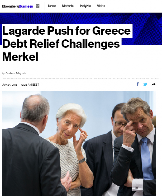 Bloomberg: Πρόκληση για τη Μέρκελ οι απαιτήσεις Λαγκάρντ για το χρέος
