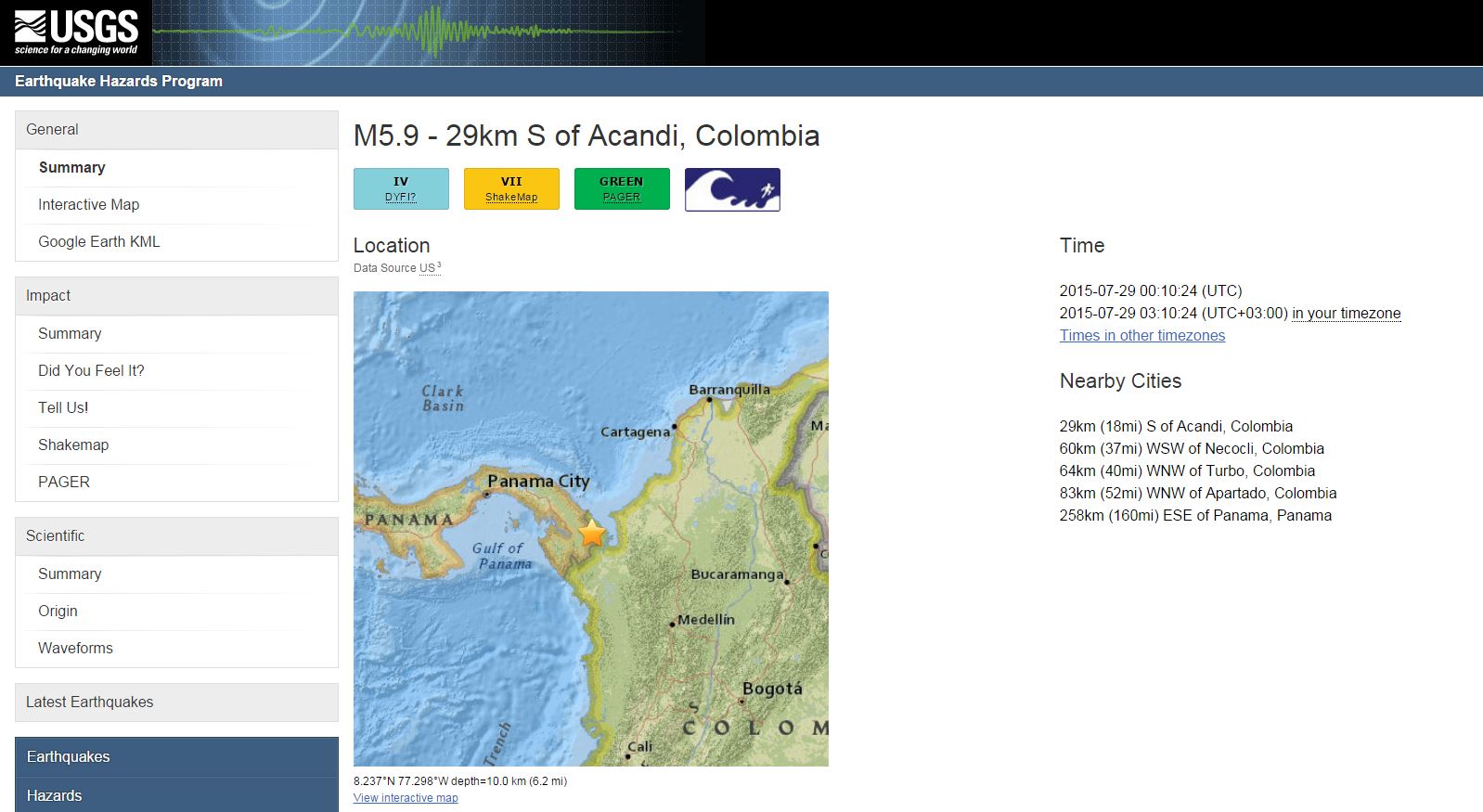 Σεισμός 5,9 βαθμών Ρίχτερ στα σύνορα Παναμά-Κολομβίας