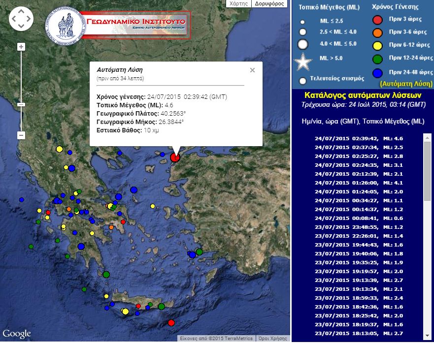 Σεισμός 4,6 Ρίχτερ ανοιχτά της Σαμοθράκης