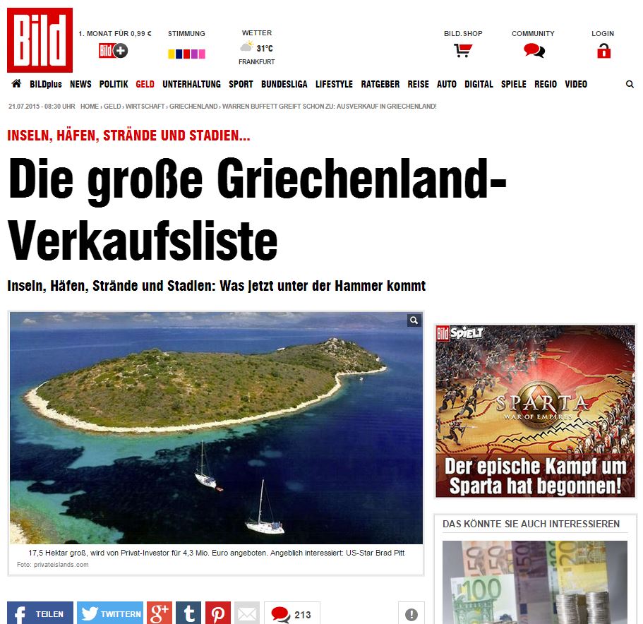 Bild: Στο «σφυρί» βγάζει η Ελλάδα νησιά, λιμάνια, παραλίες και γήπεδα – ΒΙΝΤΕΟ