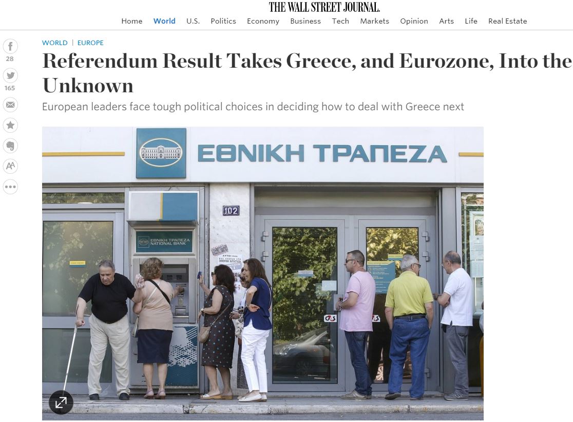 Wall Street Journal: Νέο ορόσημο 20 Ιουλίου με “κανόνι” ΕΚΤ