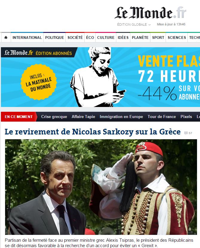 Le Monde: Πλήρης μεταστροφή του Σαρκοζί για την Ελλάδα
