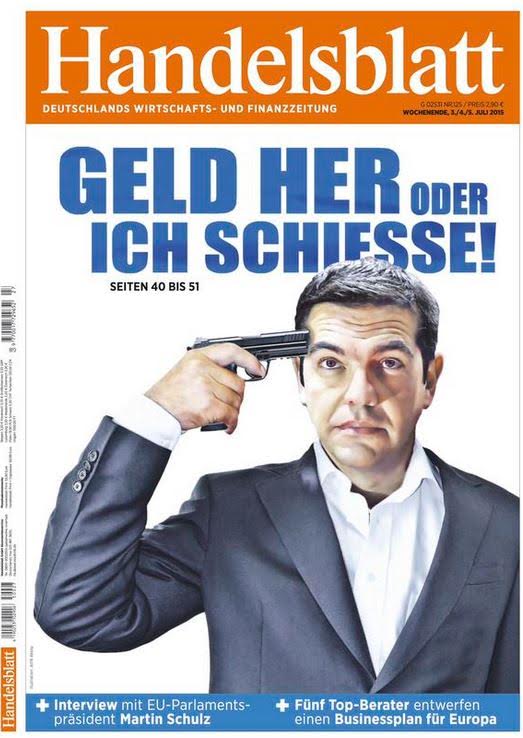 Πρωτοσέλιδο της Handelsblatt: Ο Τσίπρας με το πιστόλι στον κρόταφο